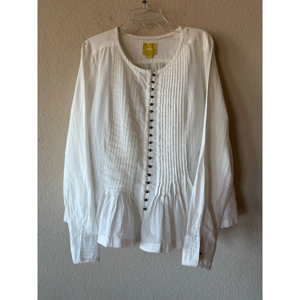 Maeve Anthropologie White Cotton Pintuck Peplum Blouse Bronze Buttons Medium